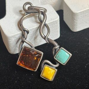 Sterling Silver Pendant with Amber andTurquoise